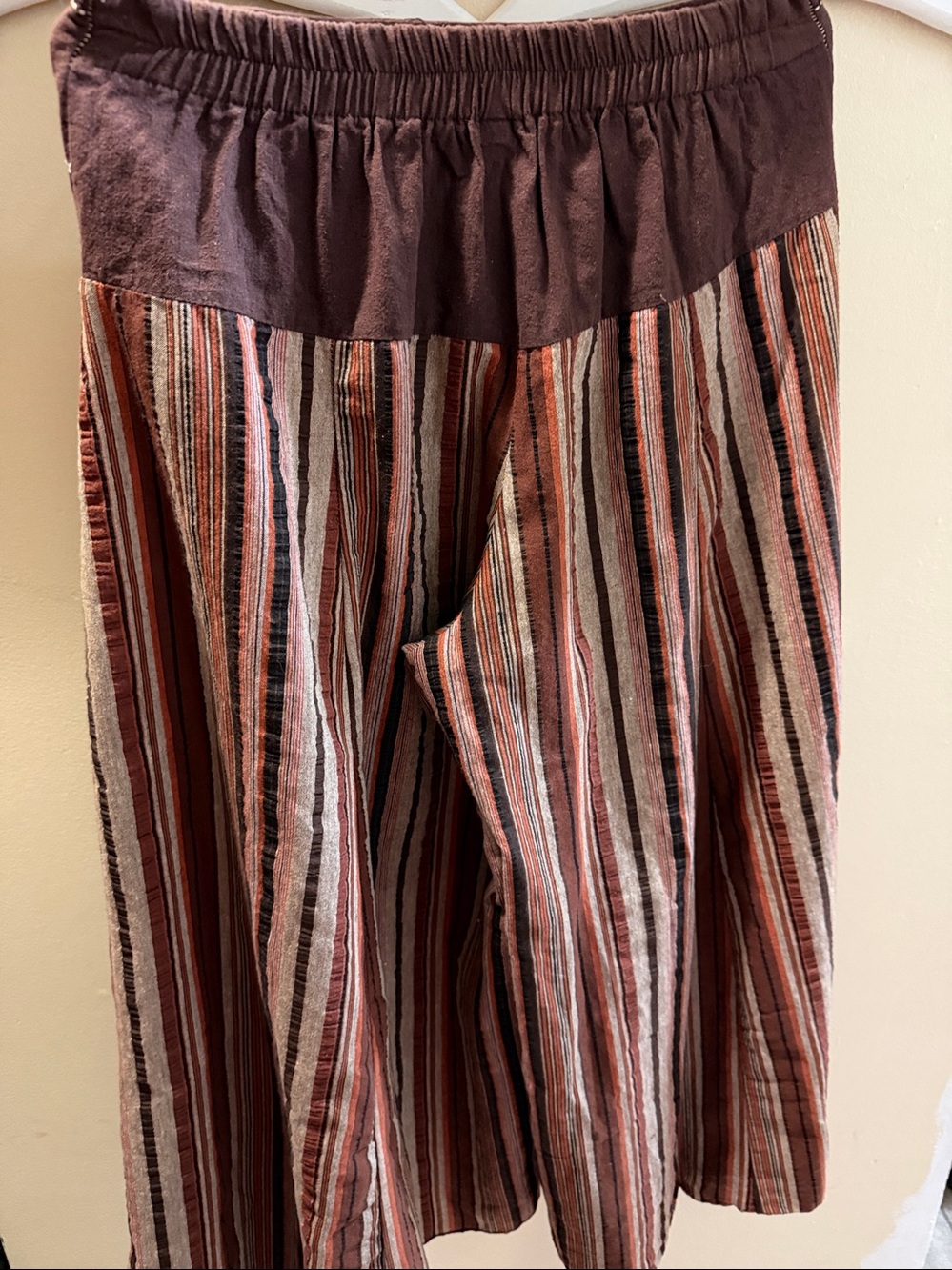 Vintage Striped Wide-Leg Women’s Pants in Brown and Cream